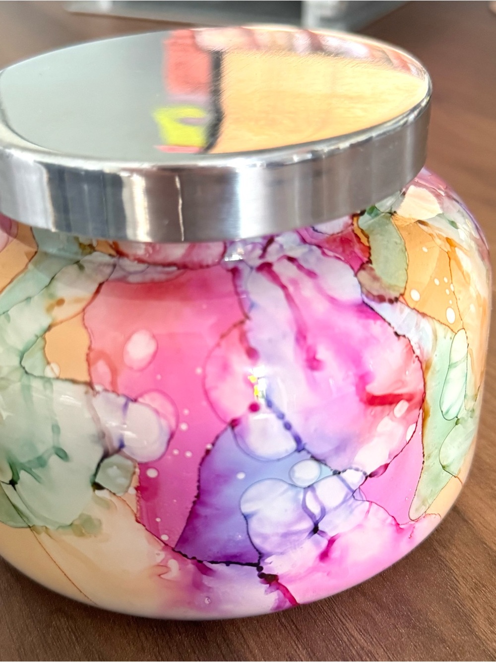 New | Capri Blue | 19 oz large | Rainbow watercolor Volcano candle | Anthro - Picture 4 of 4